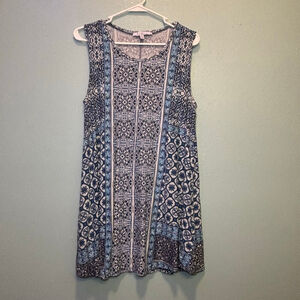 Women's Fever Blue & White Patterned Sleeveless Tunic Top Size L